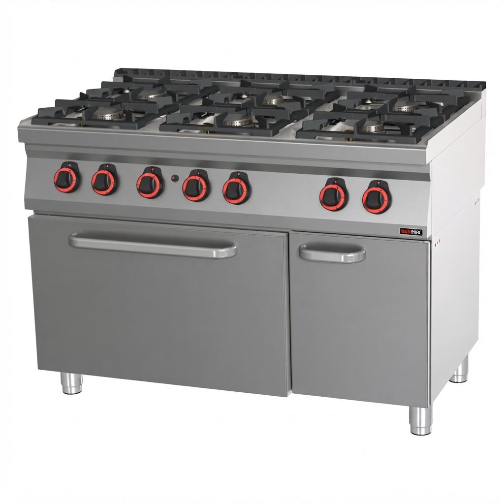 طباخ غاز مهني 6 عيون مع فرن غاز ستاتيكي GN 2/1 REDFOX SPT 70/120 21 G
